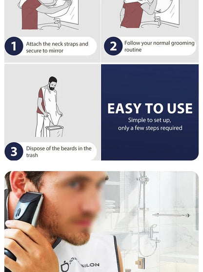 Men's Shaving Apron Beard Catcher Bib 110x70cm – Waterproof Cape with Suction Cups