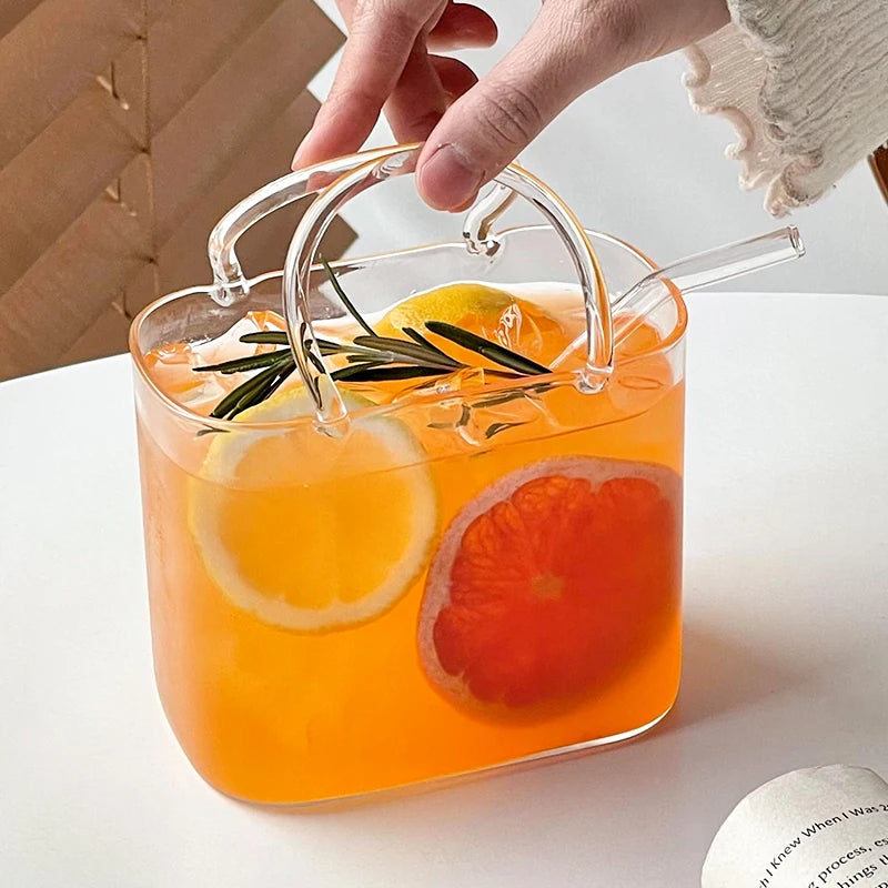 770ML Handbag Glass Beverage Cup with Straw – Cocktail Fruit Tea Juice Mug