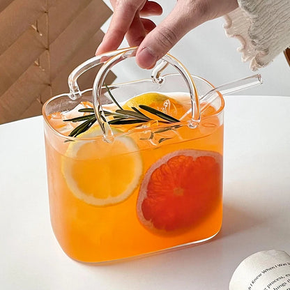 770ML Handbag Glass Beverage Cup with Straw – Cocktail Fruit Tea Juice Mug