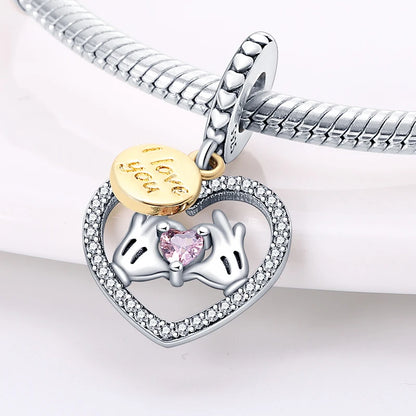 925 Sterling Silver Mom & Daughter Heart Charm – Mother's Day DIY Jewelry