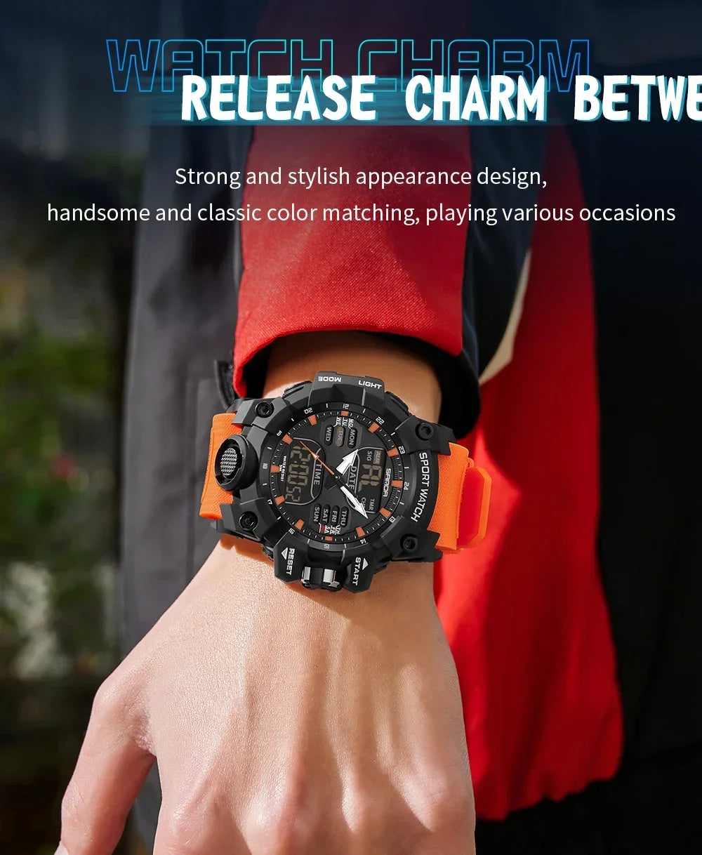 SANDA 6126  Digital Clock Dual Display Men Watches Waterproof Sports Watch Military Man Alarm Stopwatch Quartz Wristwatch Male