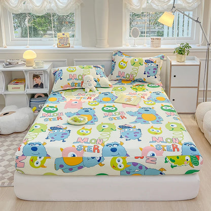 Cartoon Kids Fitted Bed Sheet – Elastic Band Mattress Cover for Single & King Size Children's Bedding