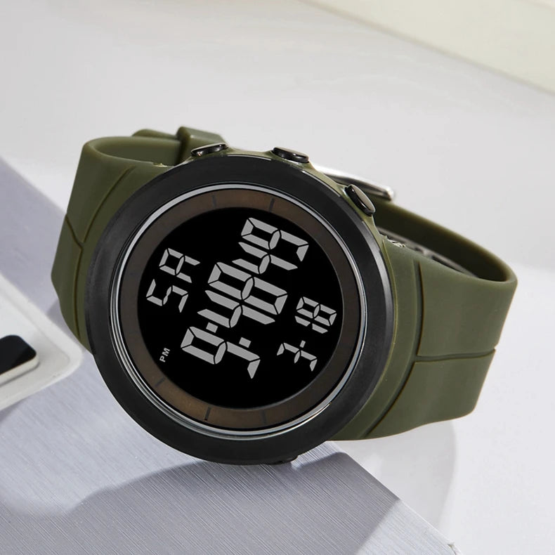 Men's Tactical Digital Watch – 50M Diving, Black LED Military, Alarm & Stopwatch
