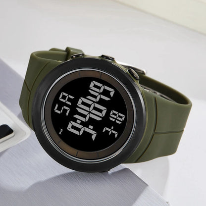 Men's Tactical Digital Watch – 50M Diving, Black LED Military, Alarm & Stopwatch