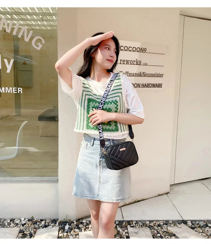 High quality women's PU rolling strip camera bag shoulder bag mobile phone bag casual crossbody bag - BeeTrendyShop.COM