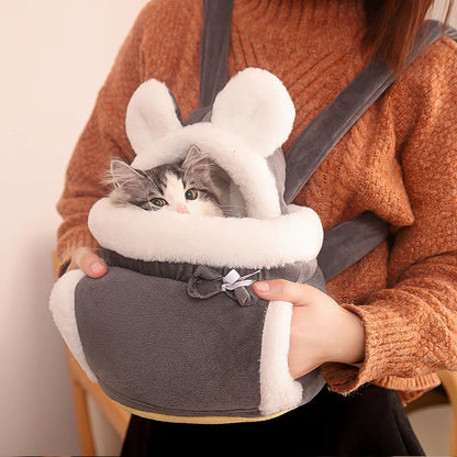 Plush Pet Carrier Backpack – Warm & Portable for Cats & Dogs