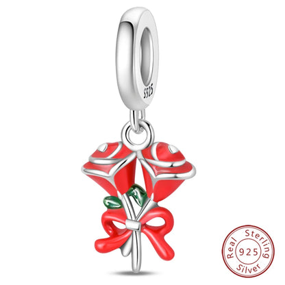 925 Sterling Silver Red Wine, Chili & Dumbbell Charm Bead – Fun DIY Jewelry