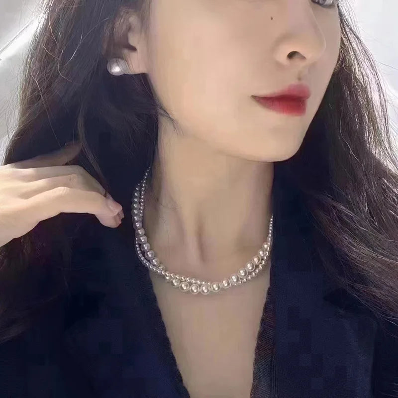 Double Layer Simulated Pearl Choker Necklace – Elegant Clavicle Chain for Women