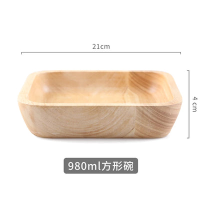 Japanese Square Oak Wood Bowl – High-Grade Fruit, Salad & Dessert Snack Bowl