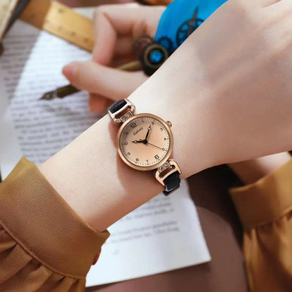 Retro High-end Round Dial Quartz Watches for Women PU Leather Strap Wristwatches Fashion Simple Temperament Girls Watch Gifts - BeeTrendyShop.COM