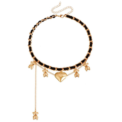 Y2K Heart Pendant Multilayer Choker Necklace – Glass & Zinc Alloy Women’s Jewelry