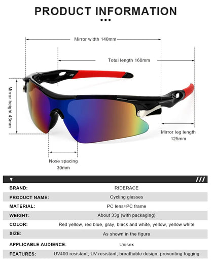RIDERACE Cycling Sunglasses – UV400 Road & MTB Bike Protection Goggles Unisex