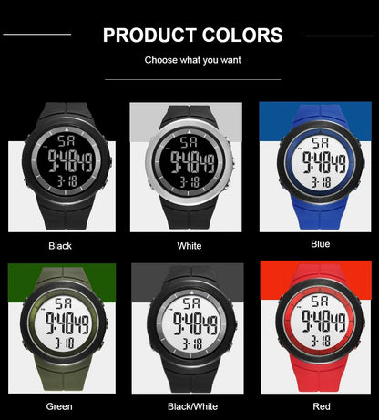 Men's Tactical Digital Watch – 50M Diving, Black LED Military, Alarm & Stopwatch