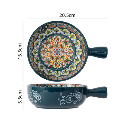 Bohemian Retro Ceramic Dinner Plate Set – Household Tableware with Salad & Soup Bowls