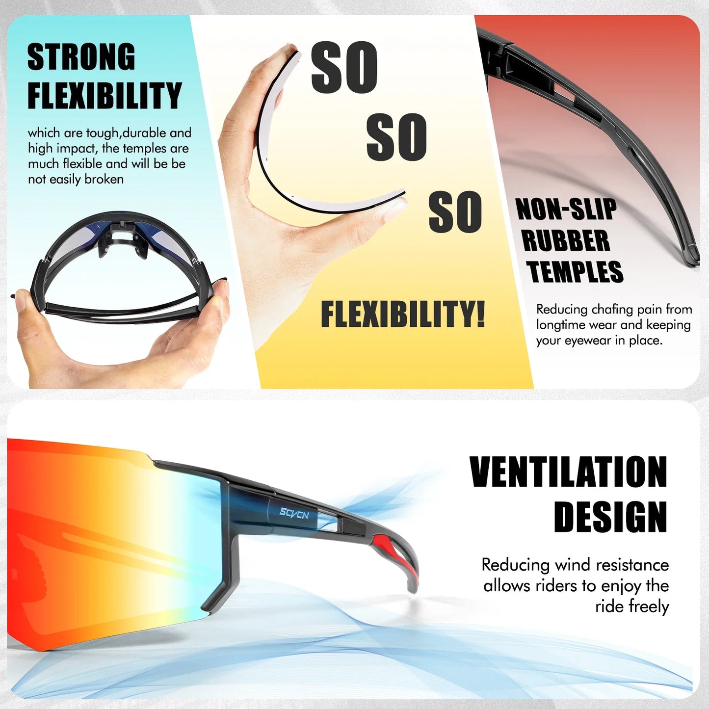 SCVCN Fashion Sunglasses for Men Sport Cycling Glasses Bike Bicycle Hiking Camping Golf UV400 Protection Glasses Women Baseball