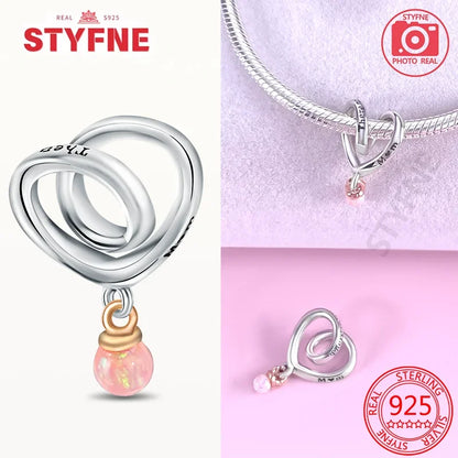 925 Sterling Silver Rose Pink Flower Zircon Charm Bead – DIY Jewelry Gift
