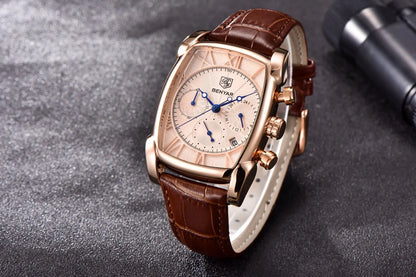Relogio Masculino Mens Watches Top Luxury Brand BENYAR Chronograph Leather Quartz Watch Men Military Sport Rectangle Wristwatch - BeeTrendyShop.COM