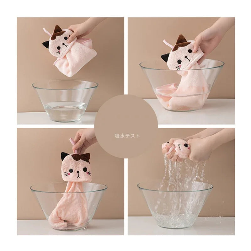Cute Cat Coral Velvet Hand Towel – Soft Absorbent Hanging Towel for Kitchen & Bathroom
