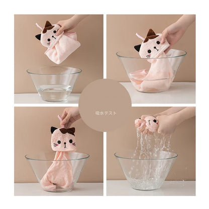 Cute Cat Coral Velvet Hand Towel – Soft Absorbent Hanging Towel for Kitchen & Bathroom