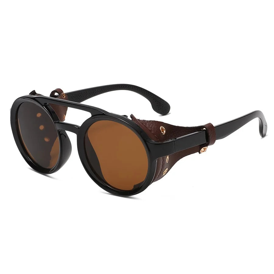 Retro Vintage Round Sunglasses – UV400 Leather Goggles Anti-Wind Unisex 8 Colors