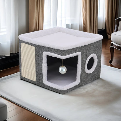 Multi-Level Cat Activity Center - Foldable Scratching Post & Warm Bed - BeeTrendyShop.COM