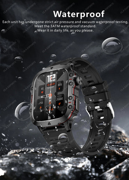 Military Smartwatch for Men – IP68 5ATM Waterproof, Outdoor Fitness Tracker, Health Monitor, Bluetooth