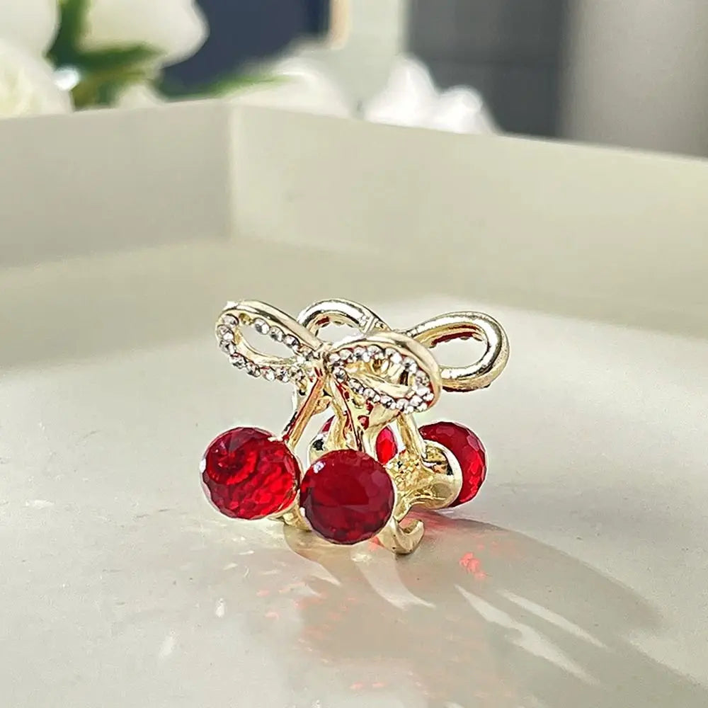 Mini Rhinestone Cherry Hair Claw Clip – Korean Style Sparkle Hairpin for Women