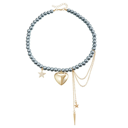 Y2K Heart Pendant Multilayer Choker Necklace – Glass & Zinc Alloy Women’s Jewelry