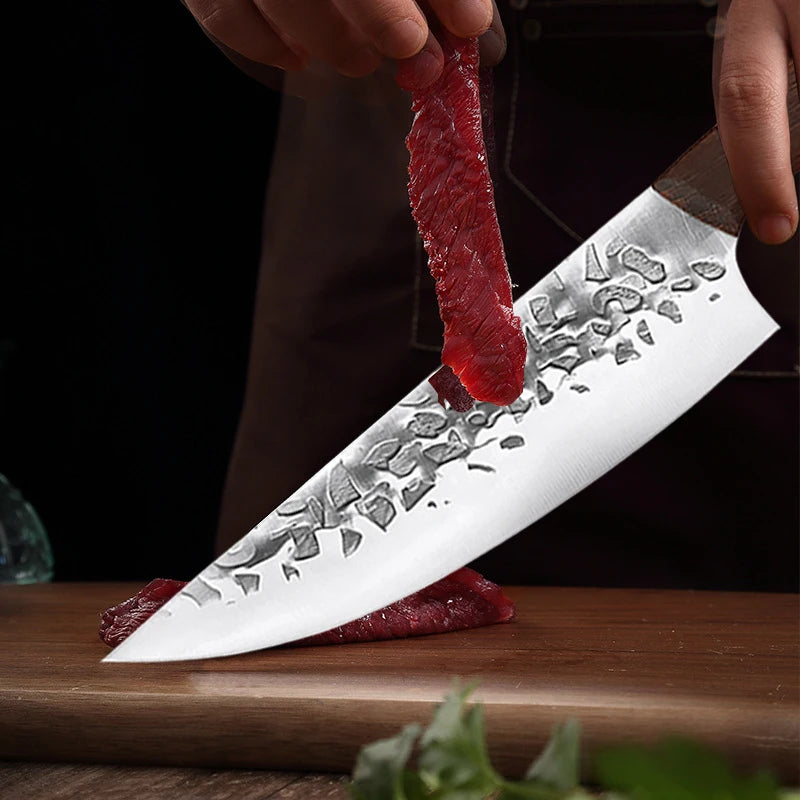 8inch Hammer Forged Japanese Chef Butcher Kitchen Knife with Solid Wood Handle Slicing Boning Sushi Meat Cutting Culinary Tool