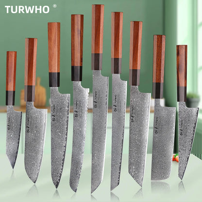 TURWHO Hand Forged Japanese Damascus Steel Chef Knife – Santoku, Sashimi & More
