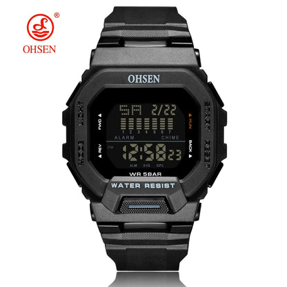 Men's Outdoor Tactical Digital Watch – Green Silicone, Waterproof, Big Dial, Sport Wristwatch