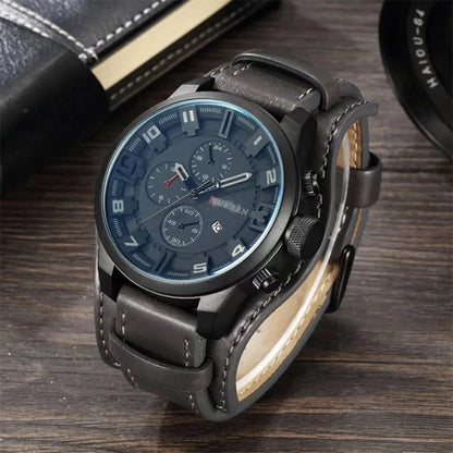 Fashion Retro Men's Quartz Wristwatches Luxury Man Watch PU Leather Business Watch Military Tactical Outdoor Sport Wristwatch - BeeTrendyShop.COM