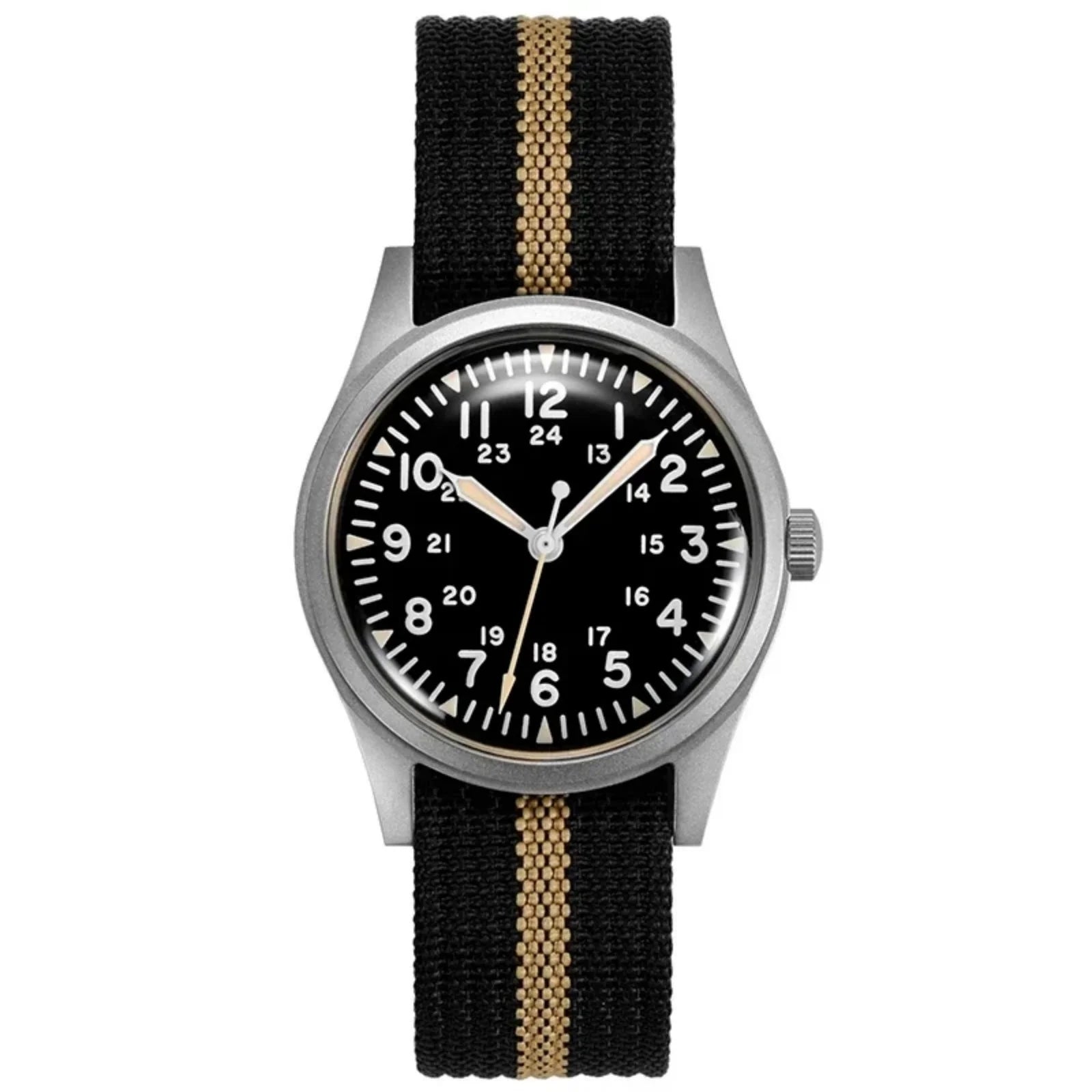 Military Watches for Men 34.5mm Quartz Super 2035 Movement Luminous Retro Wristwatch with Rugged Nylon Band 50m Waterproof - BeeTrendyShop.COM