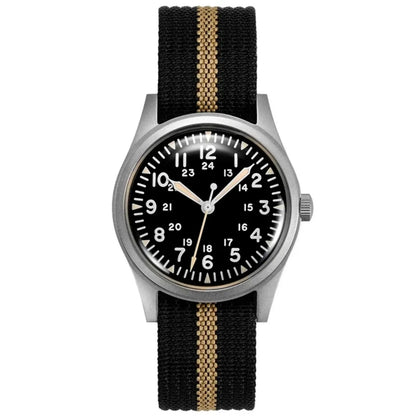 Military Watches for Men 34.5mm Quartz Super 2035 Movement Luminous Retro Wristwatch with Rugged Nylon Band 50m Waterproof - BeeTrendyShop.COM