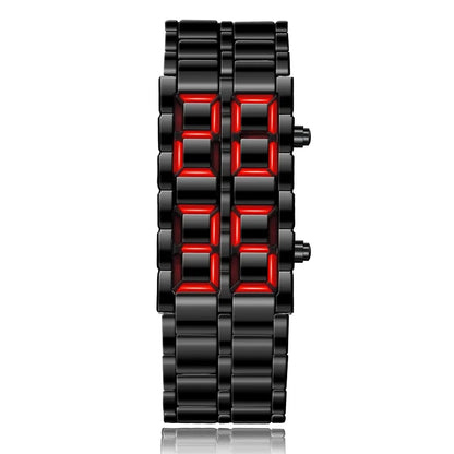 Fashion Mens Digital Lava Wrist Watch Men Black Full Metal Red Blue LED Display Watches Gifts for Male Boy Sport Creative Clock - BeeTrendyShop.COM