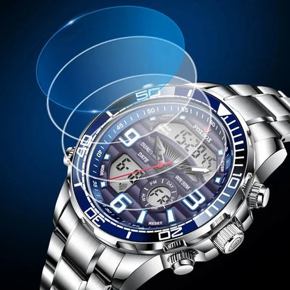 Luxury Digital Sport Watch for Men – All Steel Military, Waterproof Quartz with Box