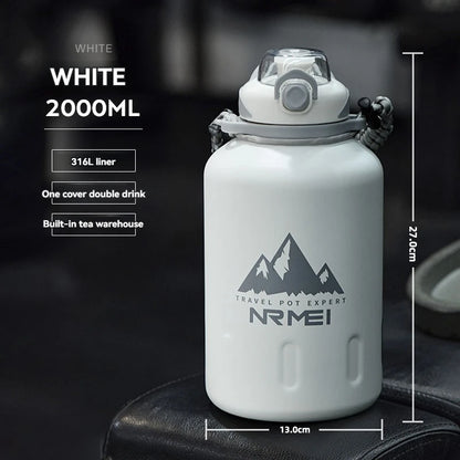 2.0L Stainless Steel Thermos Water Bottle – Vacuum Flask for Hot & Cold Gym & Travel