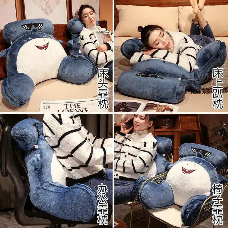 Cute Shark Plush Backrest Cushion – Soft Removable Reading & Lumbar Pillow for Sofa & Bed | 60x45 & 80x55cm