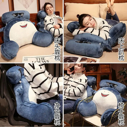 Cute Shark Plush Backrest Cushion – Soft Removable Reading & Lumbar Pillow for Sofa & Bed | 60x45 & 80x55cm