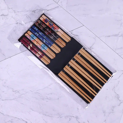 5-Pair Cute Multi-Color Bamboo Chopsticks Set – Non-Slip Household Wooden Tableware