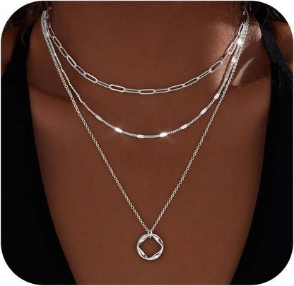 Layered Gold & Silver Necklace Set – Stackable Choker Pendant for Women