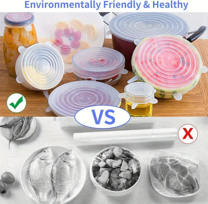 6-Piece Silicone Stretch Lids – Reusable Food Saving Covers for Fruits & Vegetables