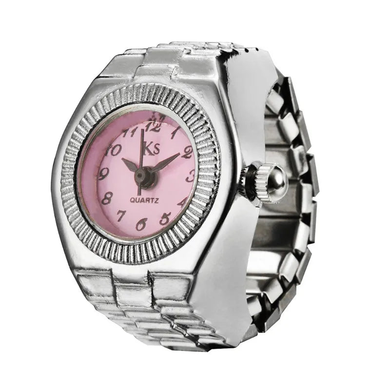 Vintage Punk Finger Watch Mini Elastic Strap Alloy Watches Couple Rings Jewelry Clock Retro Roman Quartz Watch Rings Women Men - BeeTrendyShop.COM