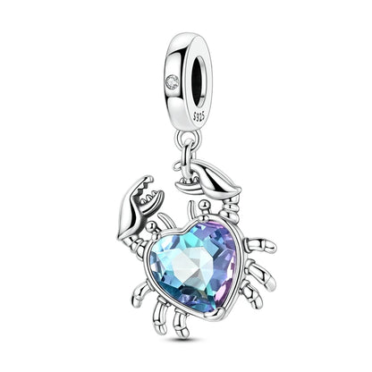925 Sterling Silver Blue Crab & Red Lobster Charm Bead – Ocean DIY Jewelry