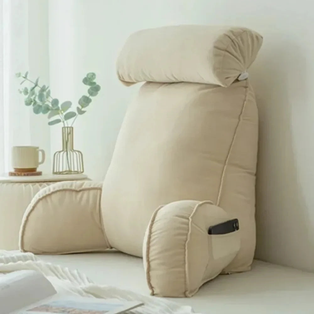 Headboard Backrest Pillow with Armrests 75x40x50cm – Washable Neck & Waist Protection Cushion for Bed & Sofa