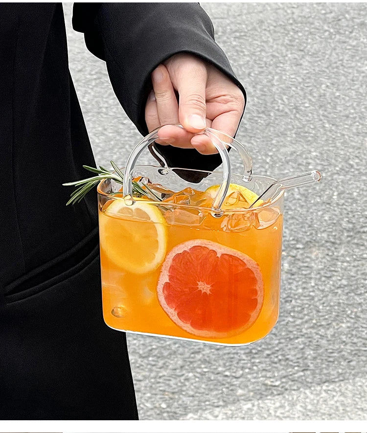 770ML Handbag Glass Beverage Cup with Straw – Cocktail Fruit Tea Juice Mug