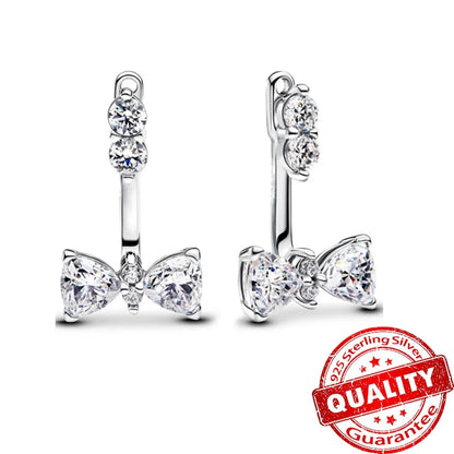 925 Sterling Silver Pink Bow Zircon Jewelry Set – Ring, Earrings, Bracelet & Necklace