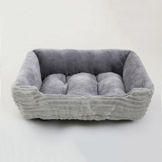 Plush Square Pet Bed - Calming Sofa Cushion for Cats & Small/Medium Dogs
