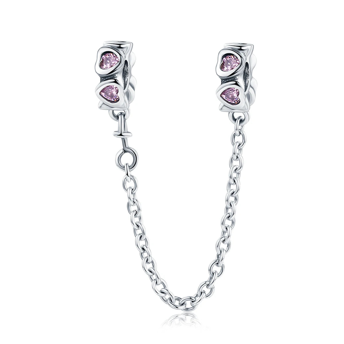 WOSTU 925 Sterling Silver Amimal Safety Chain Heart Key Flower Pendant CZ Charms Stopper Fit Original Bracelet DIY Fine Jewelry