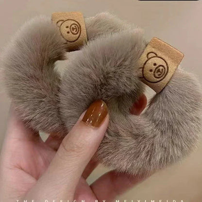 Korean Plush Bear Scrunchies - High Elastic Hair Ties - BeeTrendyShop.COM